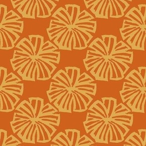 Block Print Lineart Flower in Orange on Pumpkin - Large