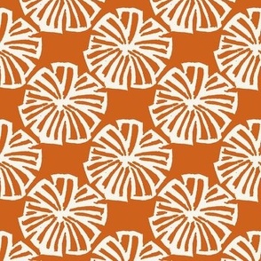 Block Print Lineart Flower in Cream on Orange - Large