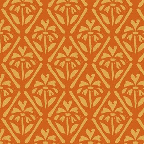 Block Print Diamond Floral in Orange on Pumpkin - Large