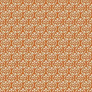 Block Print Diamond Floral in Cream on Orange - Small