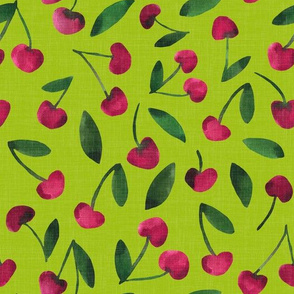 Watercolor Cherries- lime green