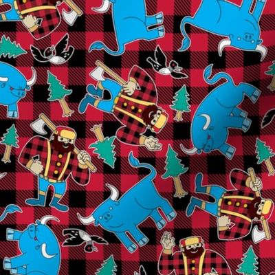 Paul Bunyan and Babe the Blue Ox Red Buffalo Check Plaid