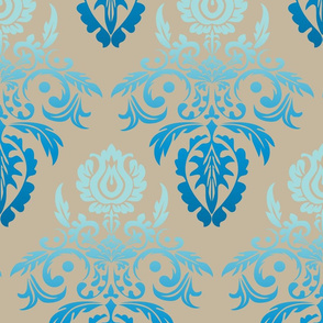 Rainbow Damask (Beige and Turquoise) 