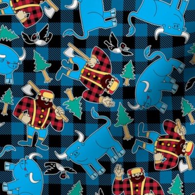 Paul Bunyan and Babe the Blue Ox Blue Buffalo Check Plaid