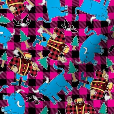 Paul Bunyan and Babe the Blue Ox Pink Buffalo Plaid Check