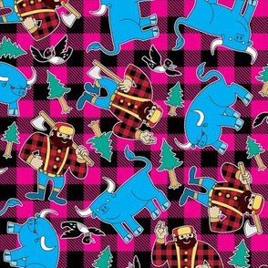 Paul Bunyan and Babe the Blue Ox Pink Buffalo Plaid Check