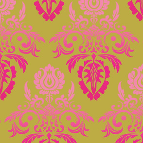 Rainbow Damask (Avocado and Pink)