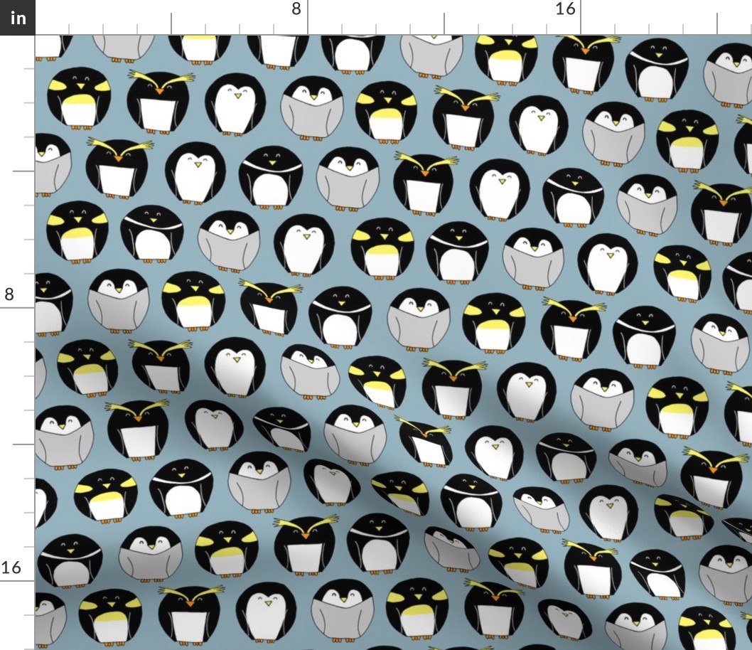 round penguins on blue