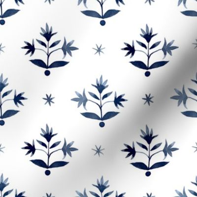 Thistle Stars Deep Navy on white 