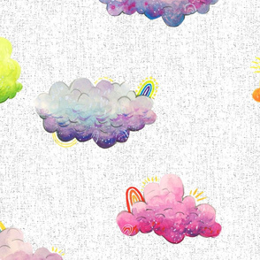 Unicorn Magic - Large Colourful Clouds Coordinate on Textured Background