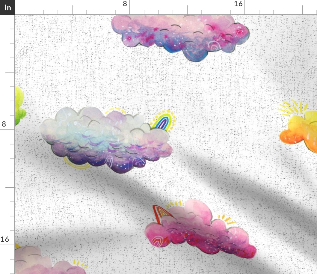 Unicorn Magic - Large Colourful Clouds Coordinate on Textured Background