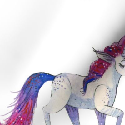 Unicorn Magic - Large Pink-Purple-Blue-Tailed Unicorn on White