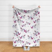 Unicorn Magic - Large Pink-Purple-Blue-Tailed Unicorn on White