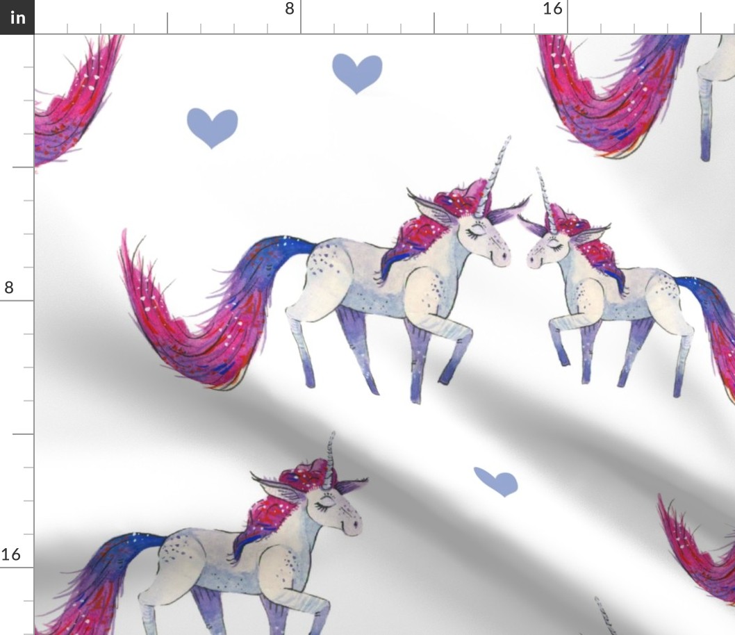 Unicorn Magic - Large Pink-Purple-Blue-Tailed Unicorn on White