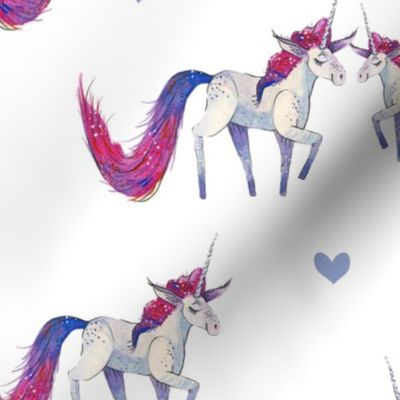 Unicorn Magic - Medium Pink-Purple-Blue-Tailed Unicorn on White