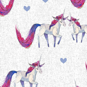 Unicorn Magic - Large Pink-Purple-Blue-Tailed Unicorn on Textured White Background