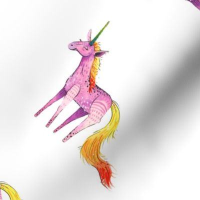 Unicorn Magic - Medium Pink Fire-Tail Unicorn on White