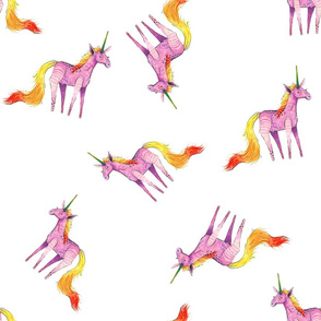 Unicorn Magic - Medium Pink Fire-Tail Unicorn on White