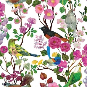 Birds and Blooms Chinoiserie {White} large