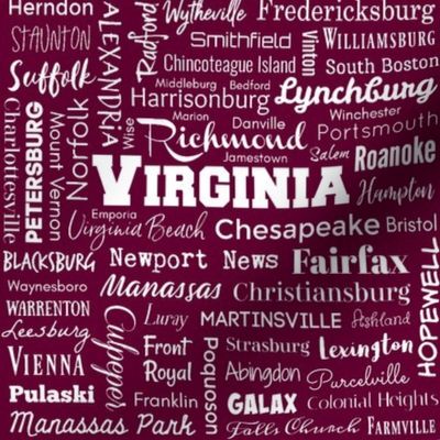 Virginia cities, maroon and white