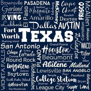 Texas cities, navy blue