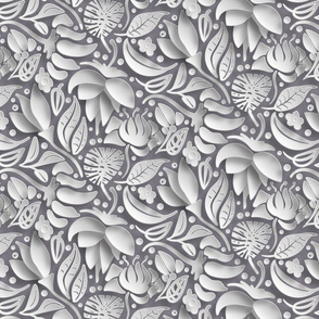 papercut floral in dust grey tones by rysunki_malunki