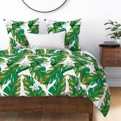 Banana leaf, tropical flowers 