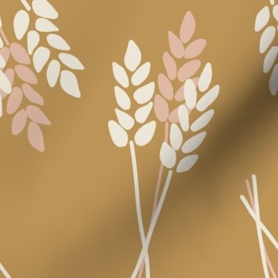 Wheat Plants: Fall Thanksgiving V3 Wheat Harvest Nature Crop Autumn Leaves Fall Pink And White On Gold - L