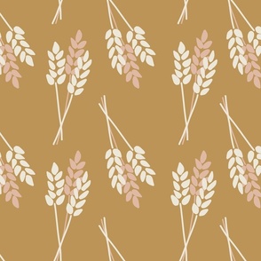 Wheat Plants: Fall Thanksgiving V3 Wheat Harvest Nature Crop Autumn Leaves Fall Pink And White On Gold - L