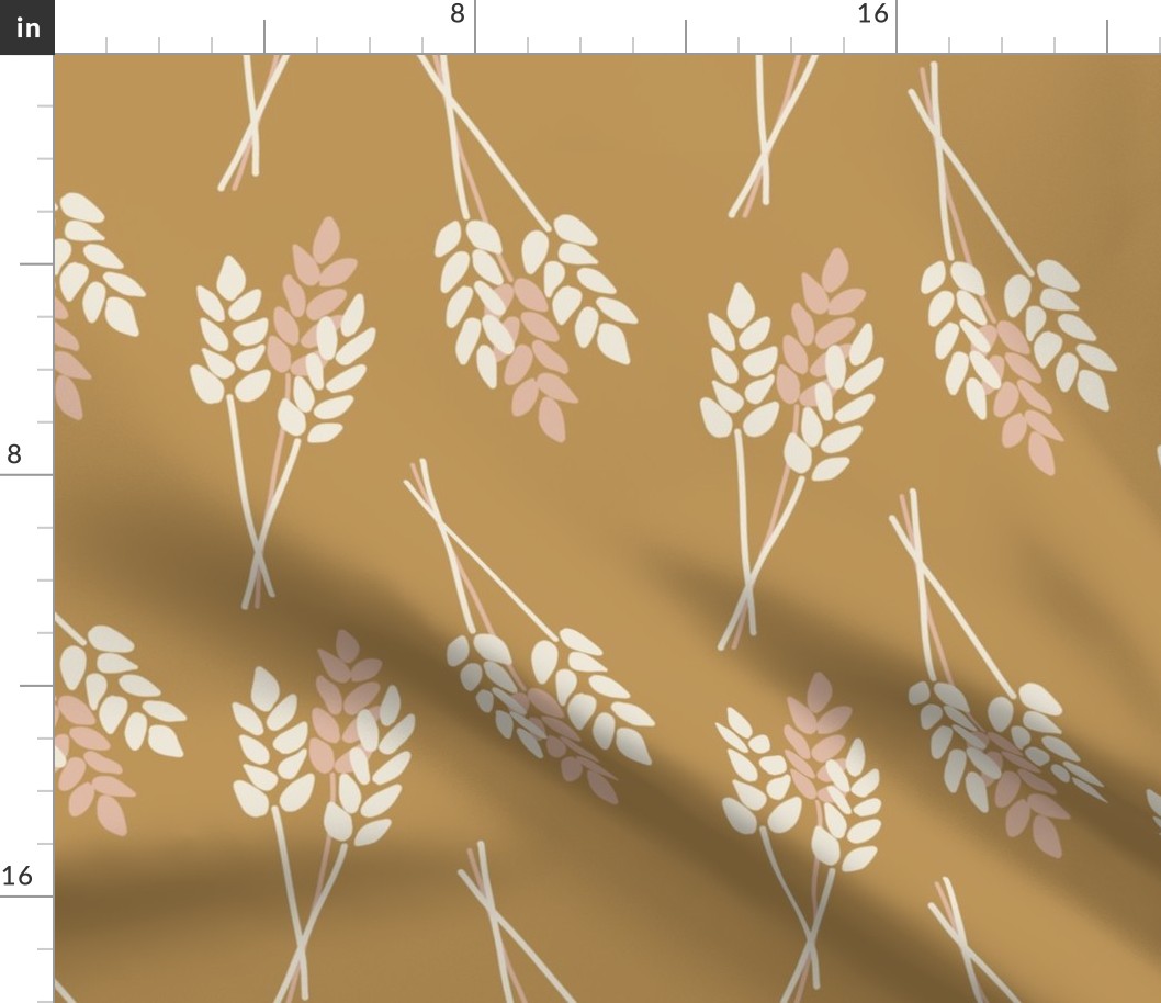 Wheat Plants: Fall Thanksgiving V3 Wheat Harvest Nature Crop Autumn Leaves Fall Pink And White On Gold - L