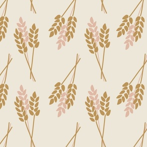 Wheat Plants: Fall Thanksgiving V3 Wheat Harvest Nature Crop Autumn Leaves Fall Pink and Gold on Cream - L
