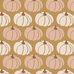 Pumpkins Beige And Pink On Gold: Fall Thanksgiving V3 Autumn Pumpkin Nature Leaves - L