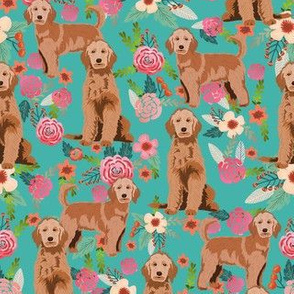 golden doodle floral fabric - apricot - turquoise
