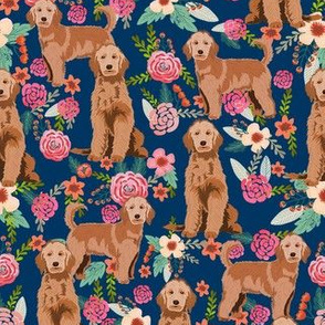 golden doodle floral fabric - apricot - navy