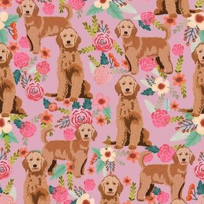 golden doodle floral fabric - apricot - pink