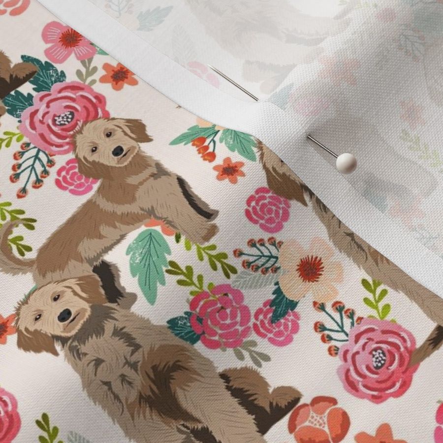 golden doodle floral fabric - tan - cream