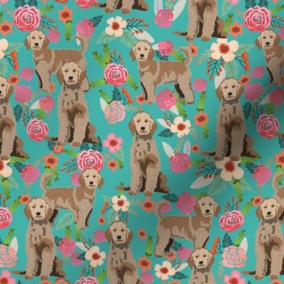 golden doodle floral fabric - tan - turquoise