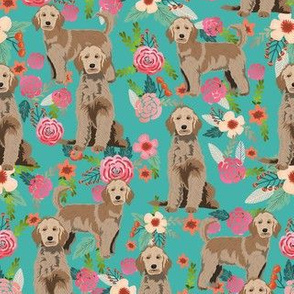 golden doodle floral fabric - tan - turquoise