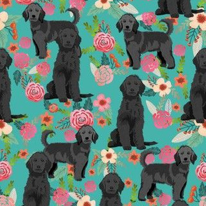 golden doodle floral fabric - black - turquoise