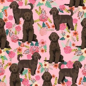 golden doodle floral fabric - chocolate - pink