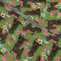 golden doodle floral fabric - chocolate - green