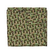 golden doodle floral fabric - chocolate - green