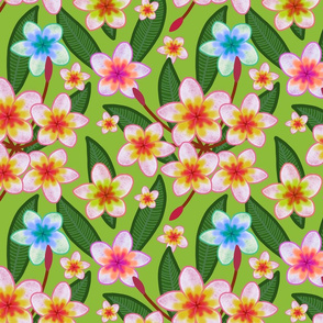 Frangipani Garden - bright lime green, large 