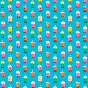 TINY - Boba Tea fabric - boba fabric, kawaii fabric, cute fabric, food fabric, bubble tea fabric, bubble tea, kawaii food - blue