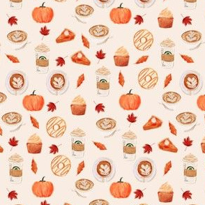 MINI - watercolor psl - pumpkin spice latte, coffee, latte, pumpkin, fall, autumn fabric - cream