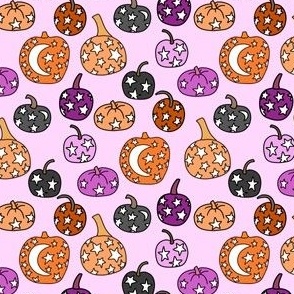 SMALL mystical pumpkin fabric, scary fabric, halloween fabric, fall fabric, stars, star fabric, pumpkins, magic pumpkins, magic - light purple