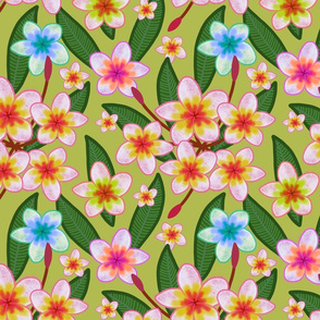 Frangipani Garden - chartreuse green, large 