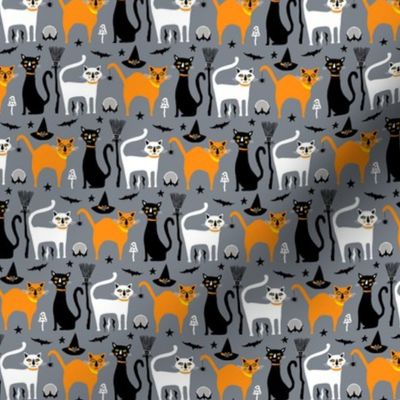 Black White and Orange Witch's Cats, Halloween Colors, Small