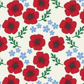 Poppies and forgetmenots on chalk white (small)