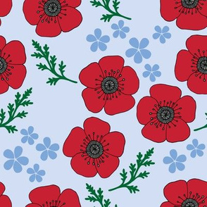 Poppies and forgetmenots on blue (large)